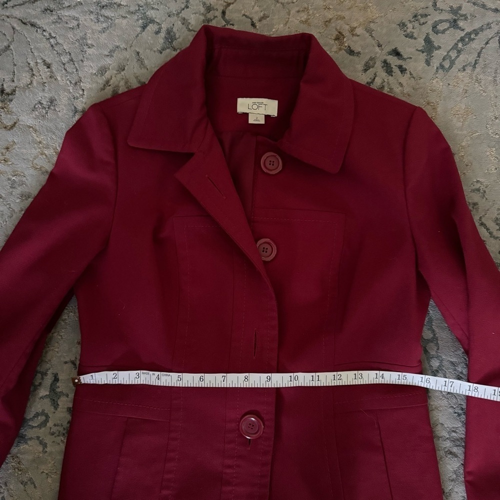 LOFT Cherry Red Trench Coat with Tailored Mid-Length Style - Picture 10 of 12